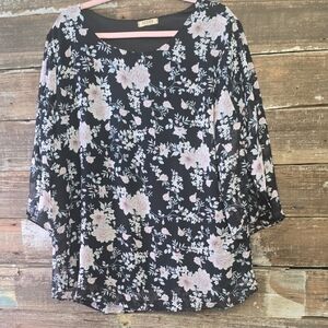 Acevog Floral Black & Pink Blouse, Size XXL